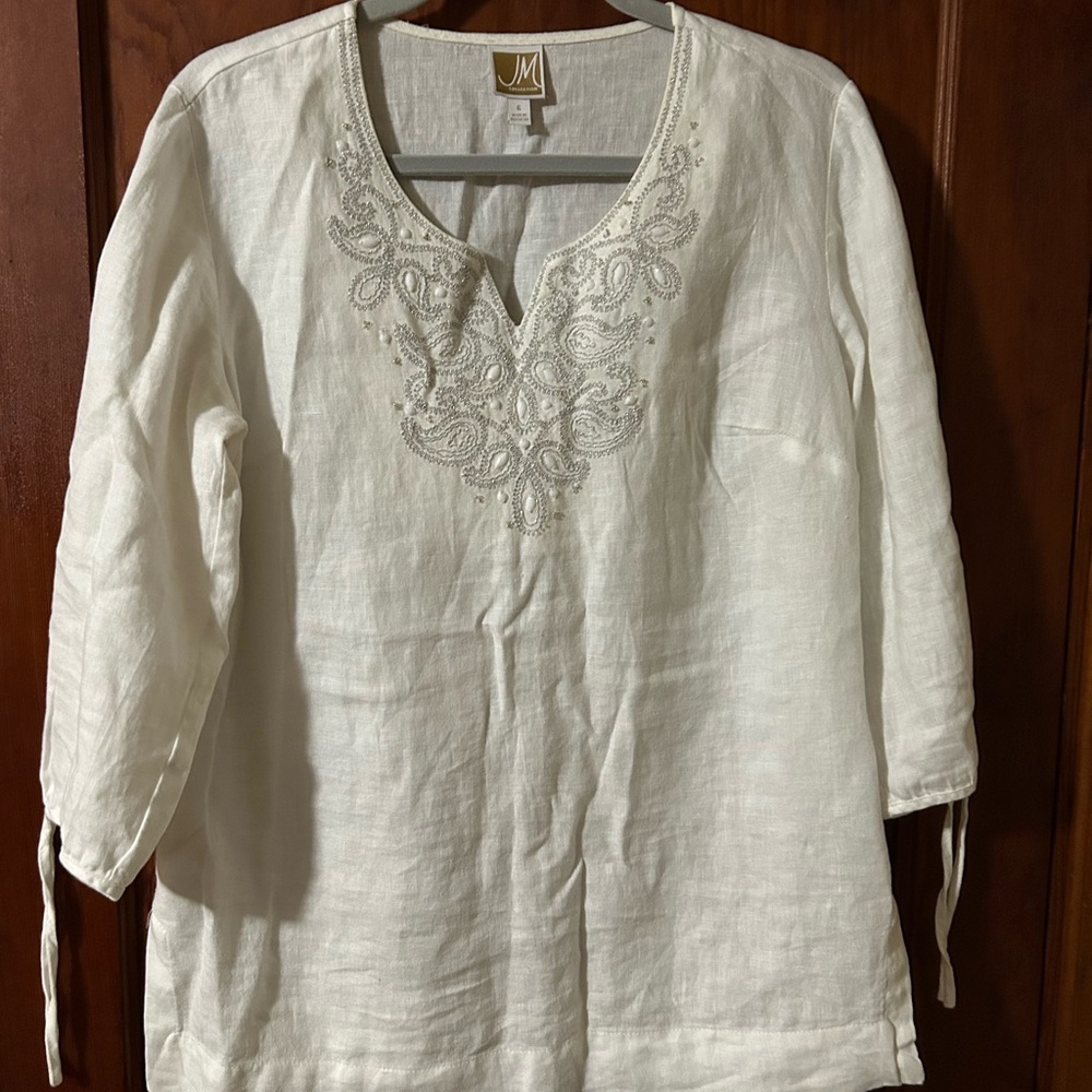 JM Collection Cream Embroidered Tunic